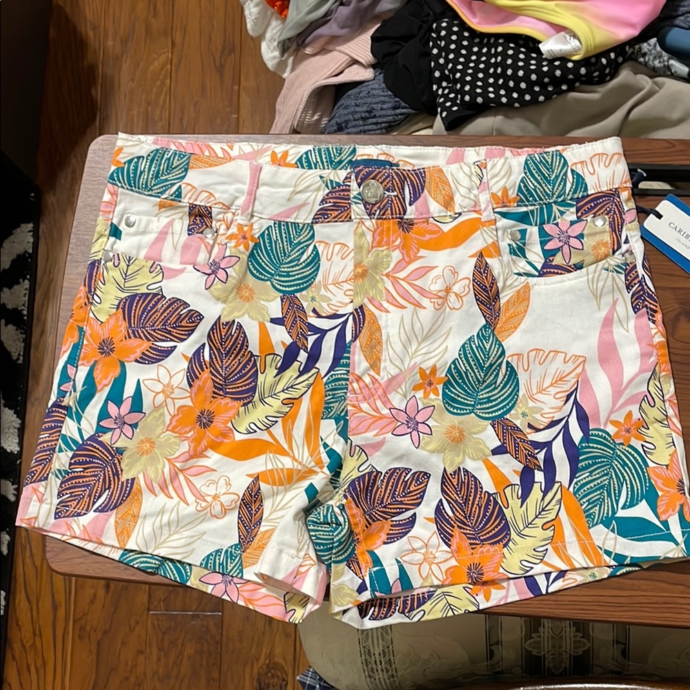 Caribbean Joe Multicolor Tropical Print Women's Shorts Size 10